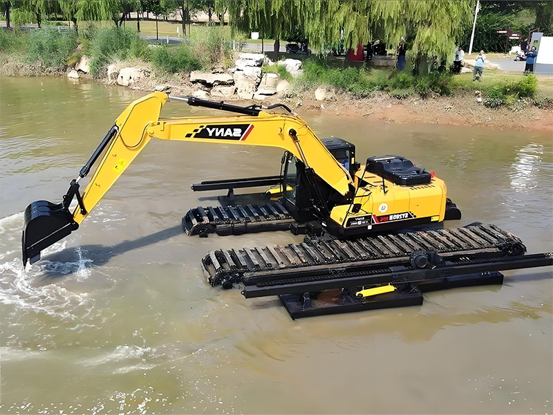 Excavatrice amphibie pour le dragage en eaux peu profondes